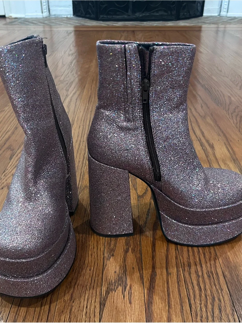Platform Glitter Ankle Boots - Pink